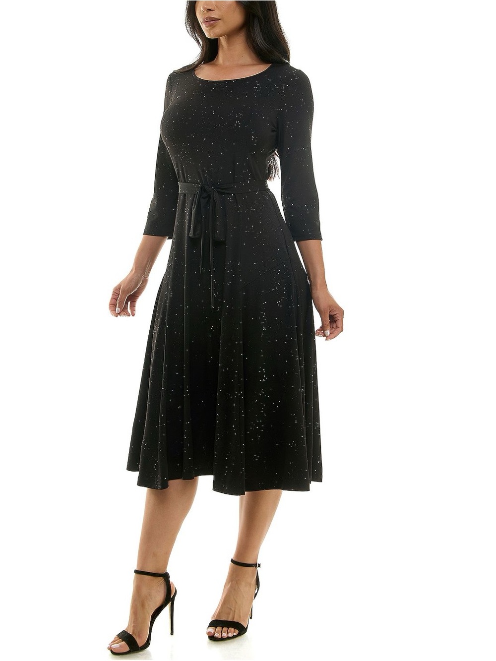 Nina Leonard Glitter Sylvia black a-line midi dress NWT size 2X